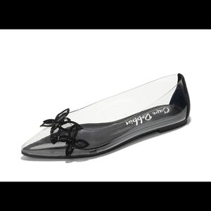 Cape Robbin Black Clear Pointed Floral Ballet Flats